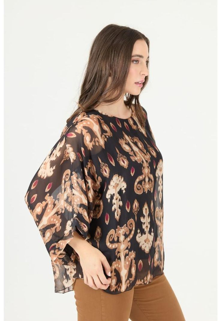 Blusa con seda negra estampada PRIVILEGE 2374-1