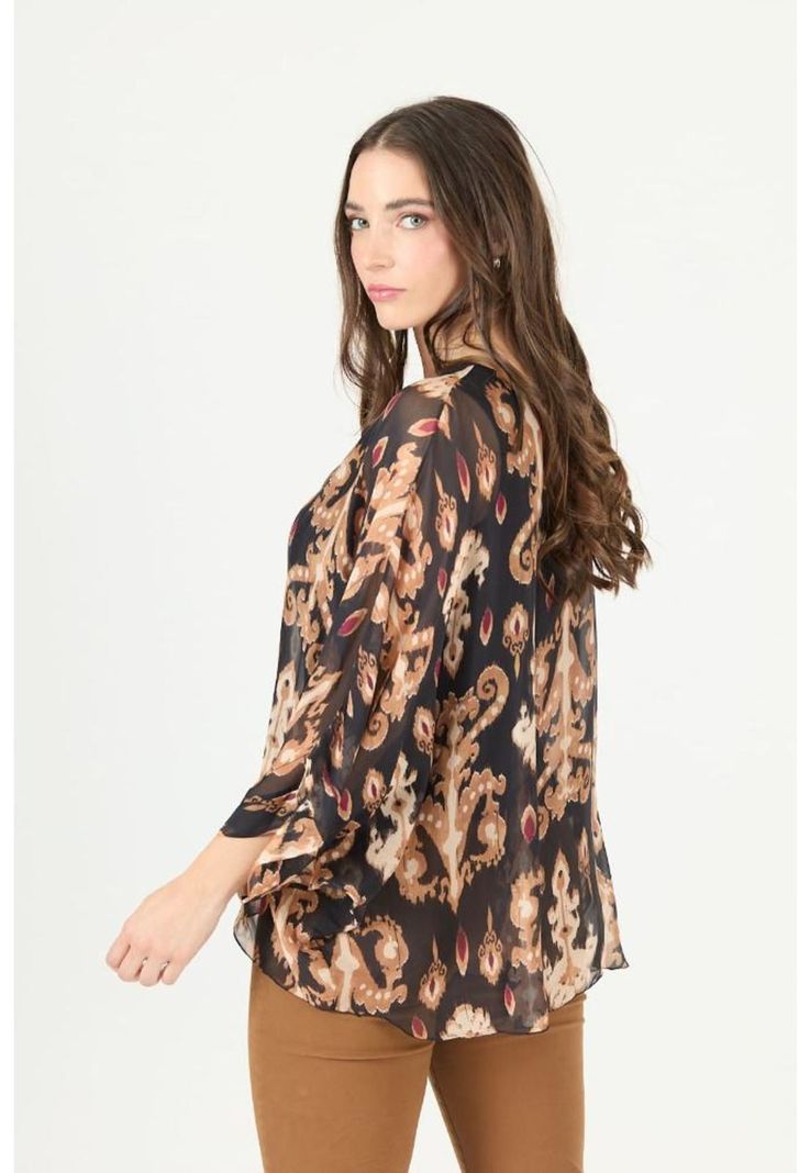 Blusa con seda negra estampada PRIVILEGE 2374-2