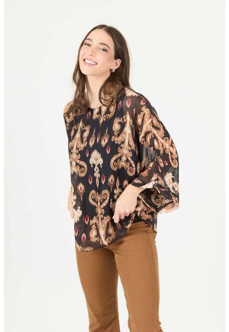 Blusa con seda negra estampada PRIVILEGE 2374-3