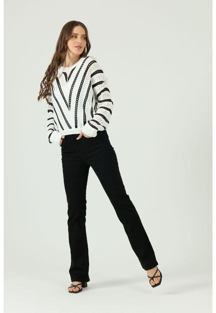 Sweater blanco rayas manga larga PRIVILEGE-0