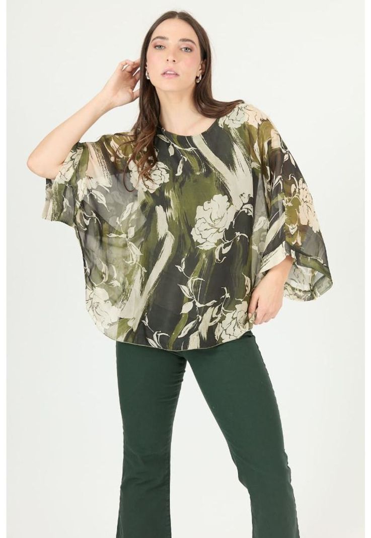 Blusa con seda verde estampada PRIVILEGE 2370-0