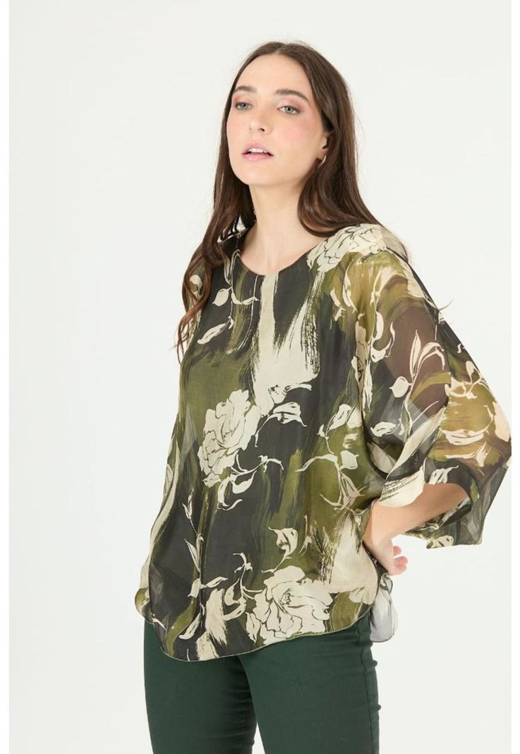 Blusa con seda verde estampada PRIVILEGE 2370-1