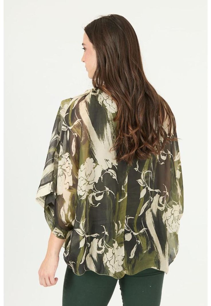 Blusa con seda verde estampada PRIVILEGE 2370-3