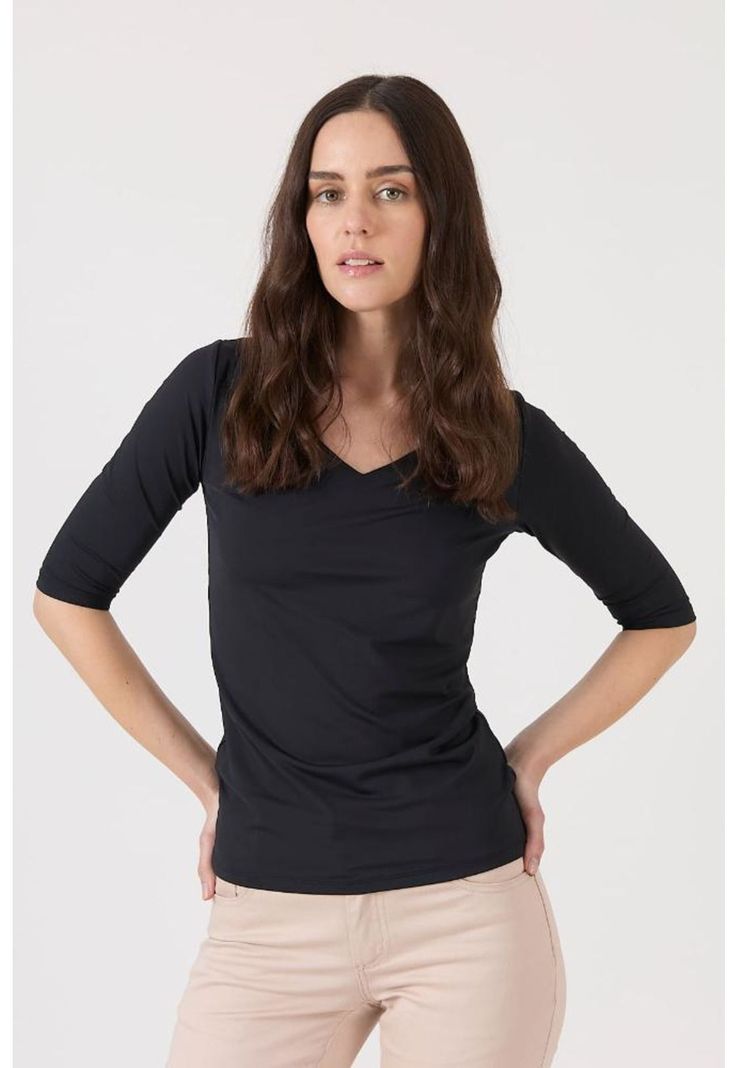Polera poliamida negra manga 3/4 PRIVILEGE-0