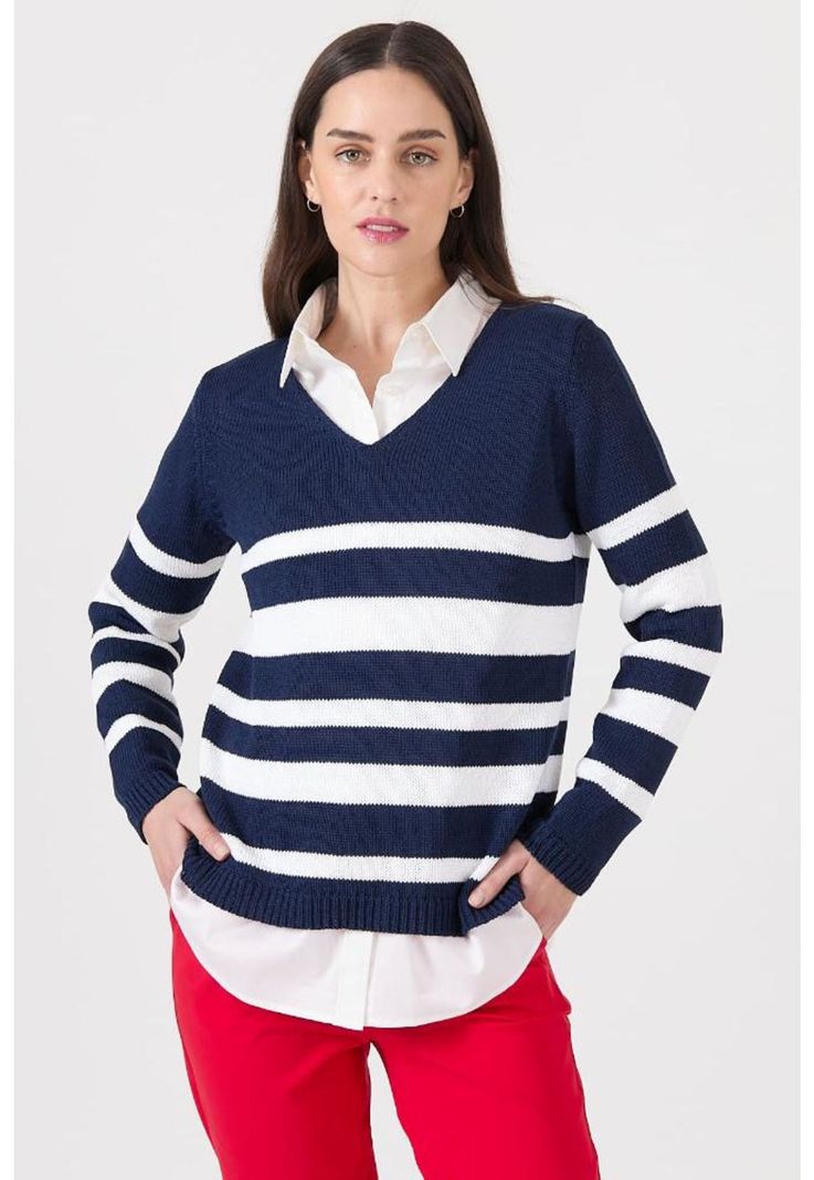 Sweater azul marino rayas manga larga PRIVILEGE-0