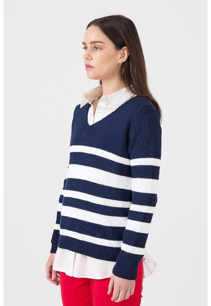 Sweater azul marino rayas manga larga PRIVILEGE-1