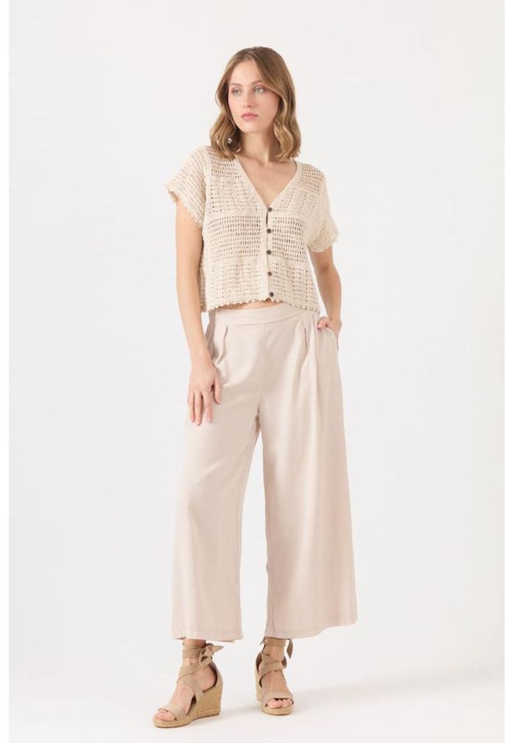Pantalon de tencel wide leg beige PRIVILEGE 1108-0