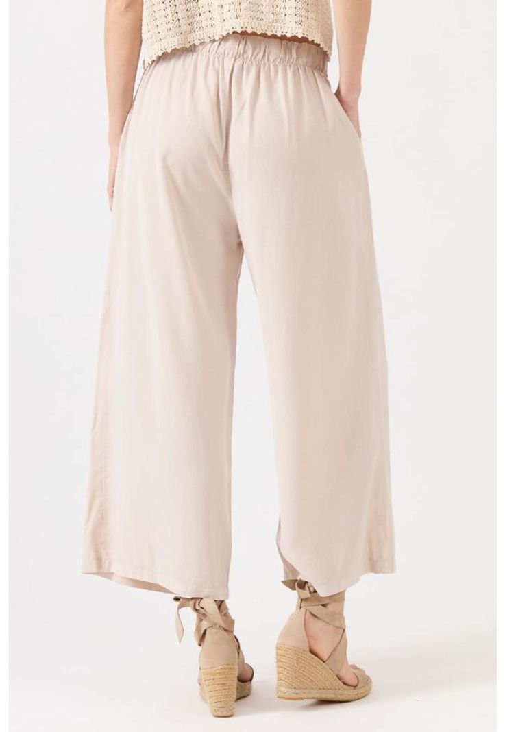 Pantalon de tencel wide leg beige PRIVILEGE 1108-3
