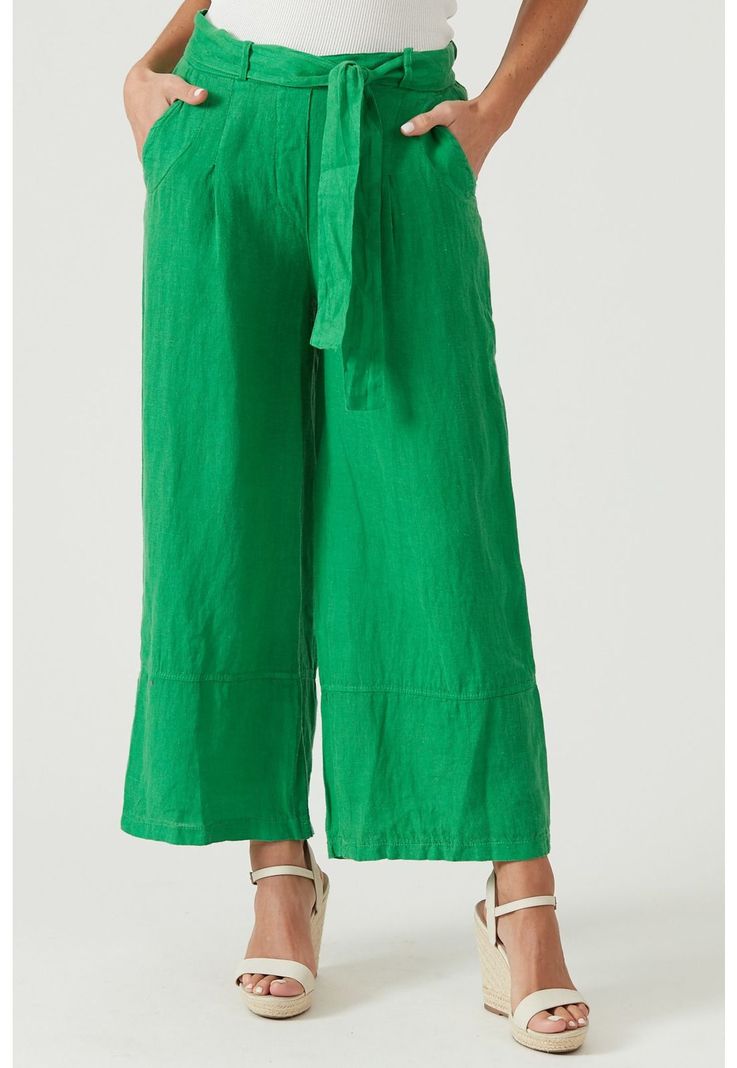 Pantalon de lino slim fit verde esmeralda-2