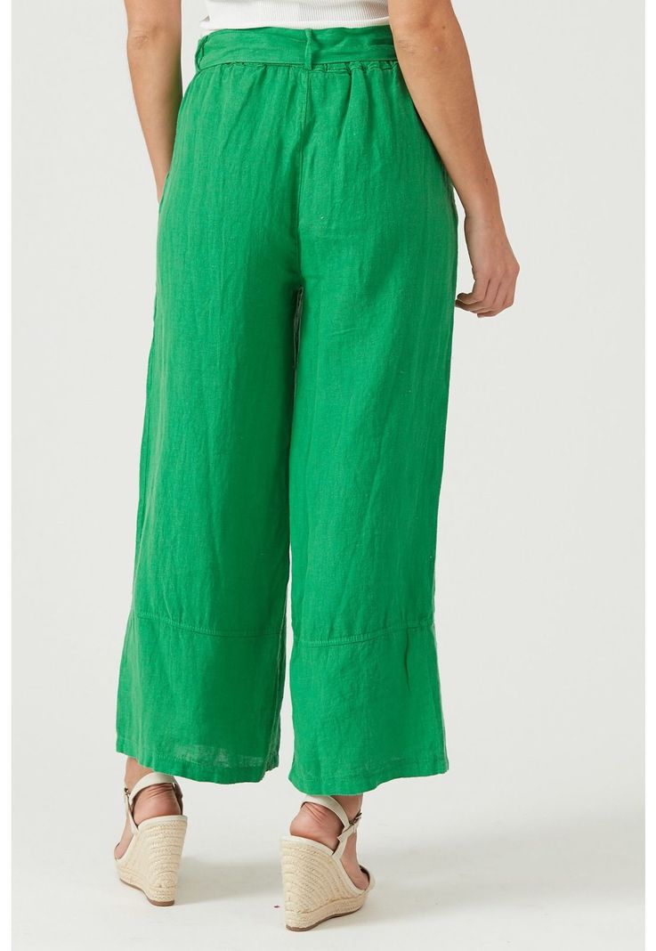 Pantalon de lino slim fit verde esmeralda-3