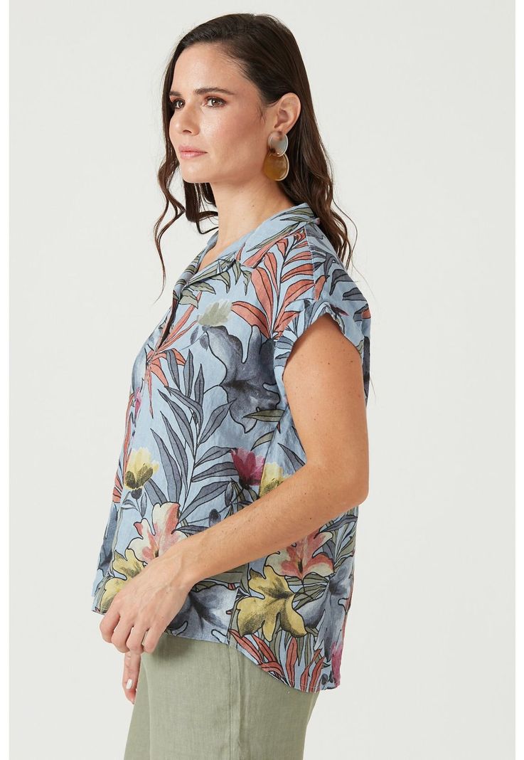 Blusa de lino azul estampada-3