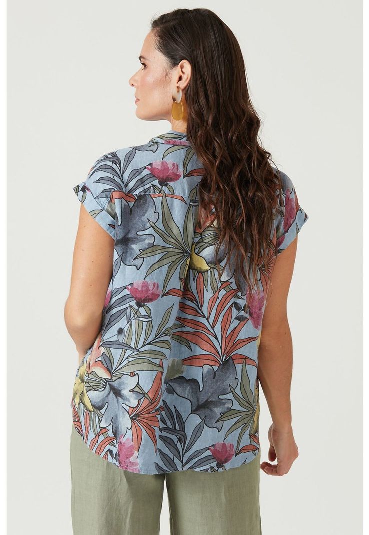 Blusa de lino azul estampada-4