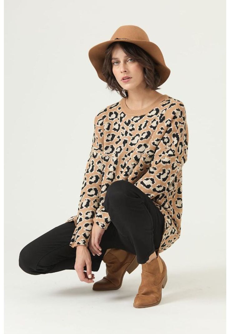 Sweater camel animal print PRIVILEGE 2659-1