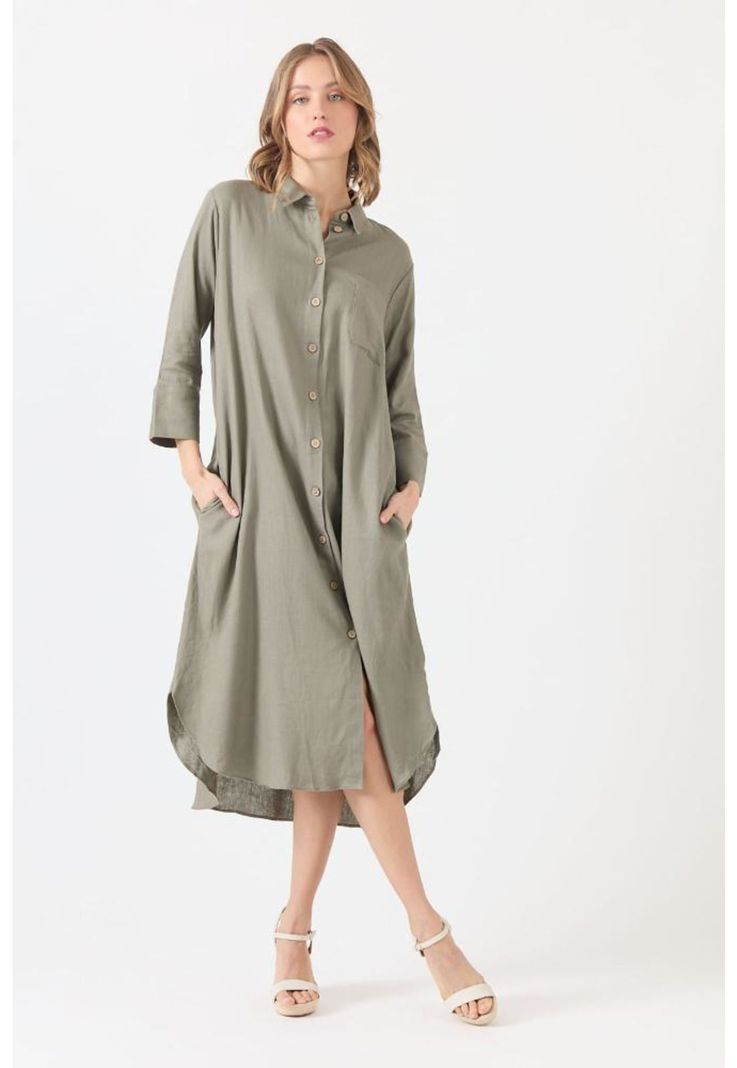 Vestido con lino verde PRIVILEGE 1150-0