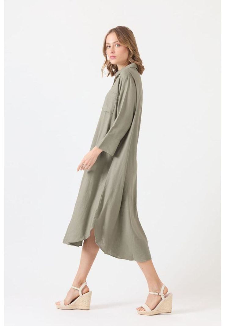 Vestido con lino verde PRIVILEGE 1150-1