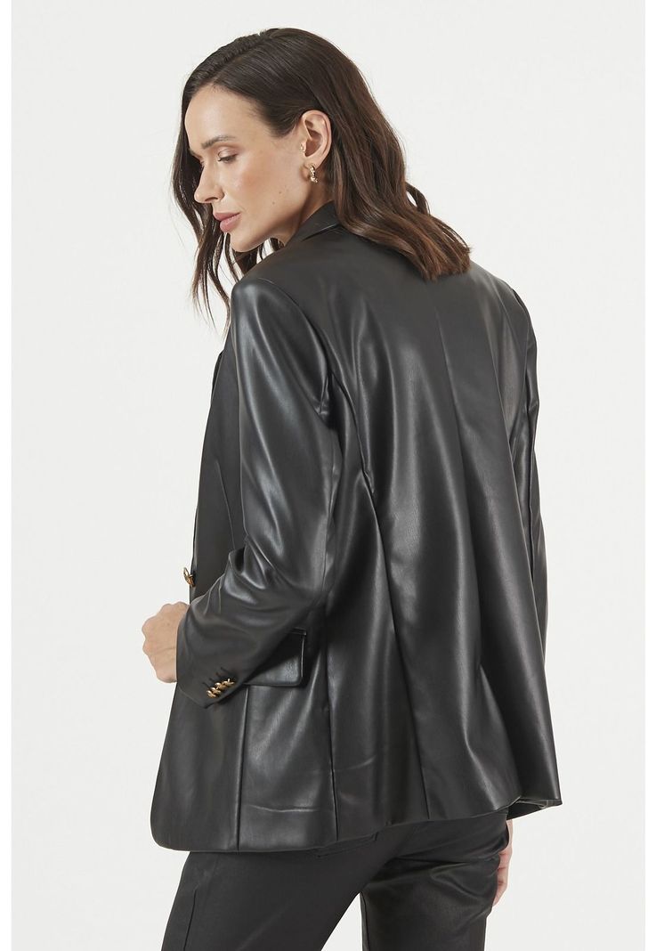 Blazer de ecocuero negro-3