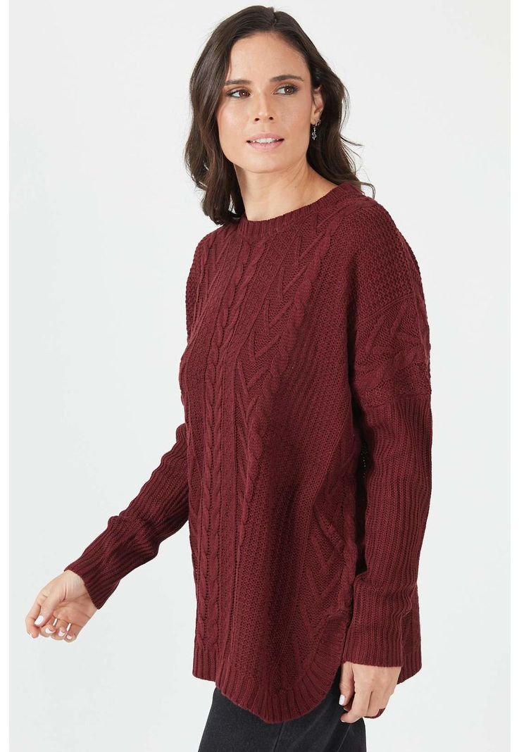 Sweater burdeo diseno trenzas-1