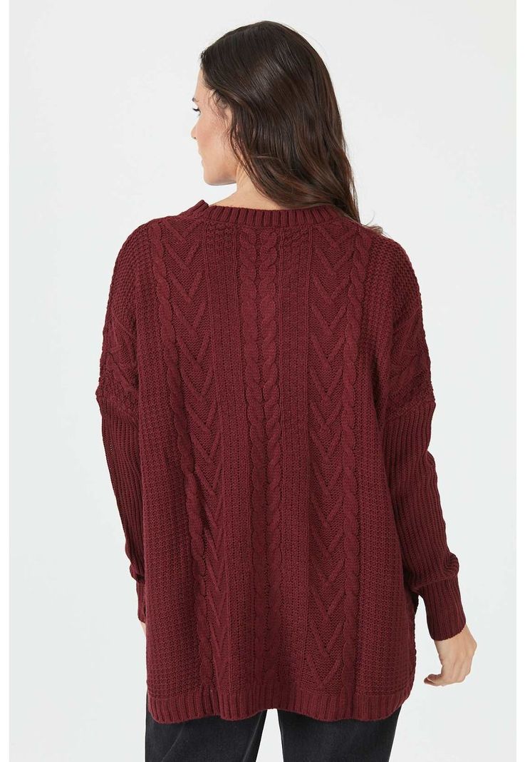Sweater burdeo diseno trenzas-2