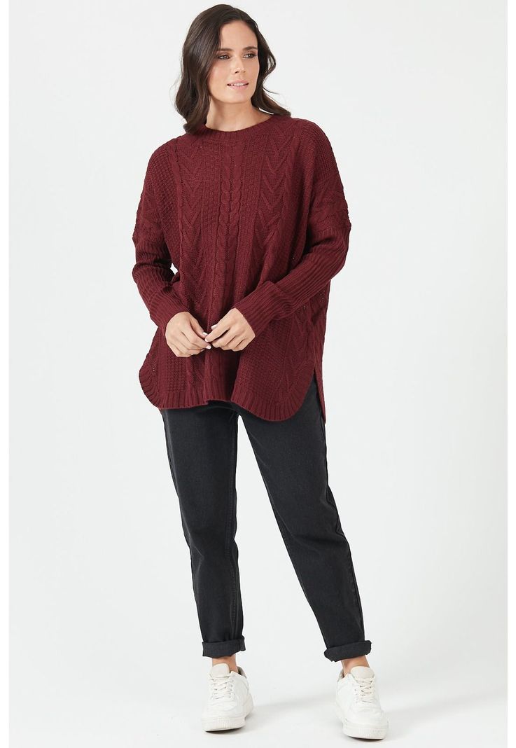Sweater burdeo diseno trenzas-3