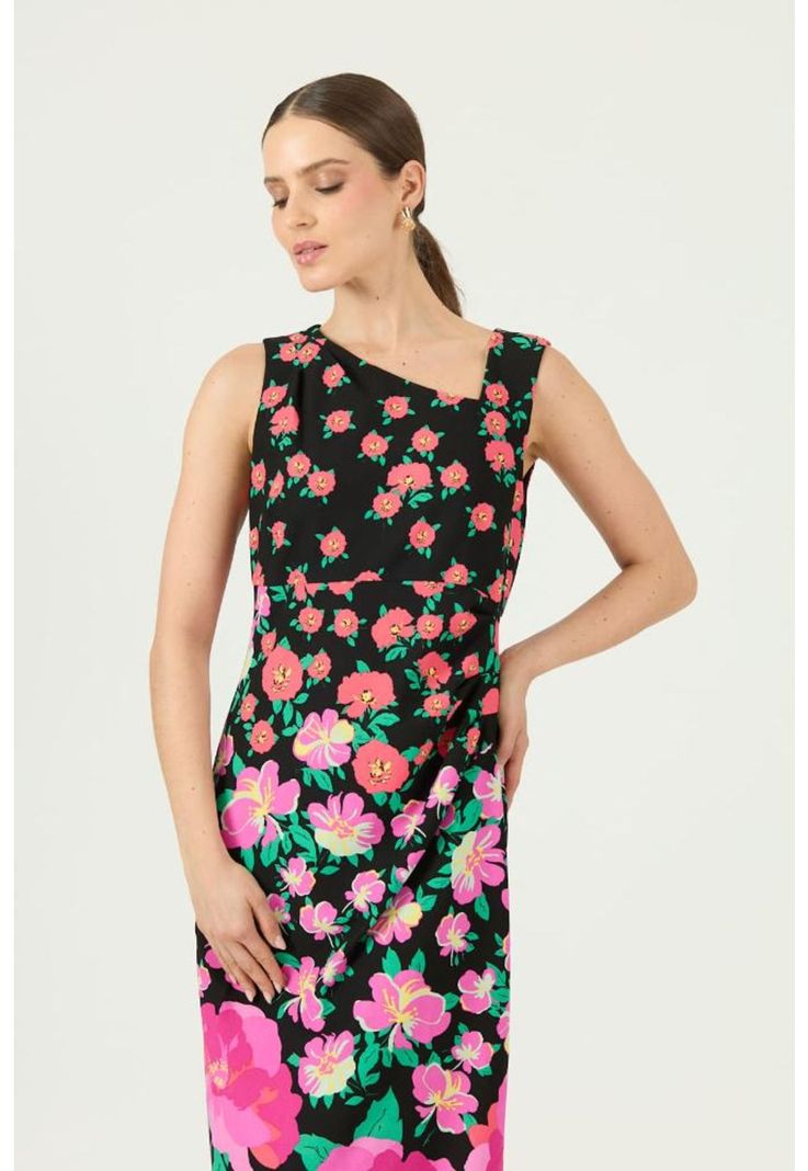 Vestido negro flores PRIVILEGE 1410-3