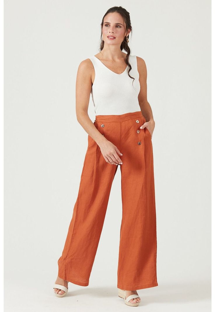 Pantalon de lino wide leg cobre-0