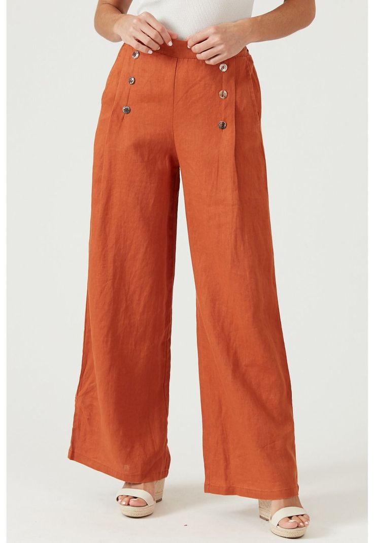 Pantalon de lino wide leg cobre-1
