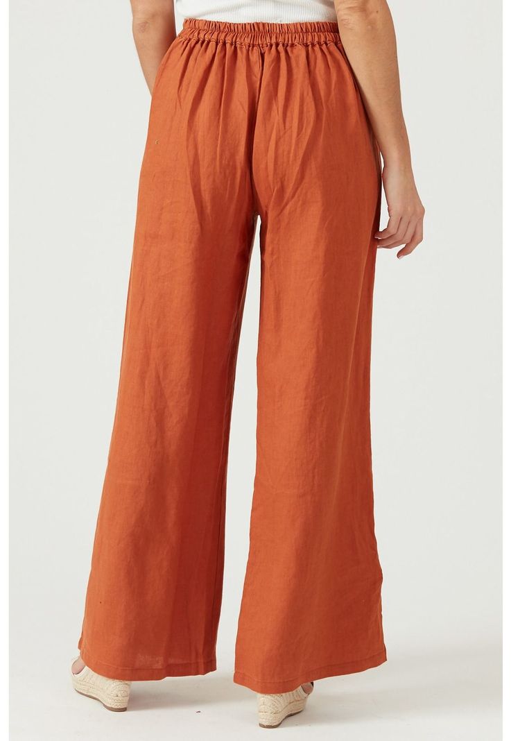 Pantalon de lino wide leg cobre-3