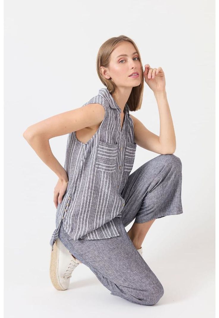 Blusa de lino azul marino PRIVILEGE 1168-0