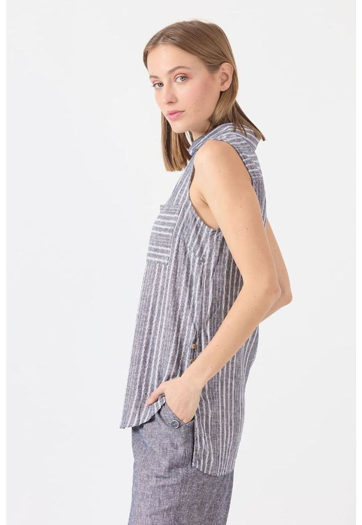 Blusa de lino azul marino PRIVILEGE 1168-3