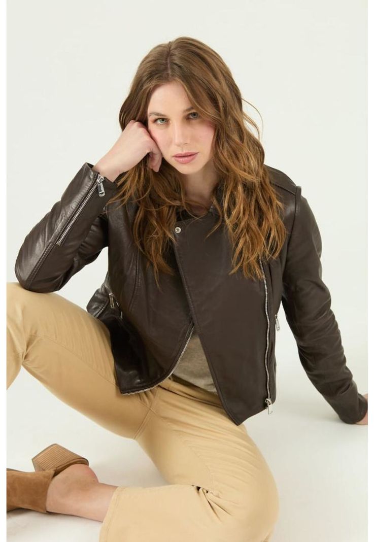 Chaqueta de cuero cafe PRIVILEGE 565-0