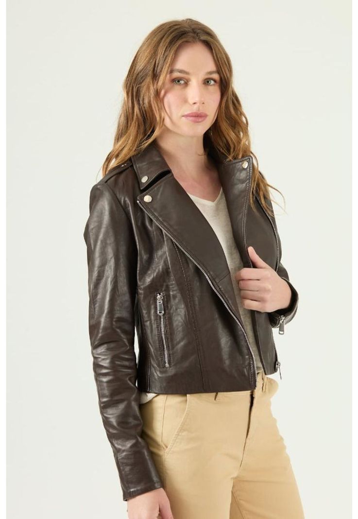 Chaqueta de cuero cafe PRIVILEGE 565-1