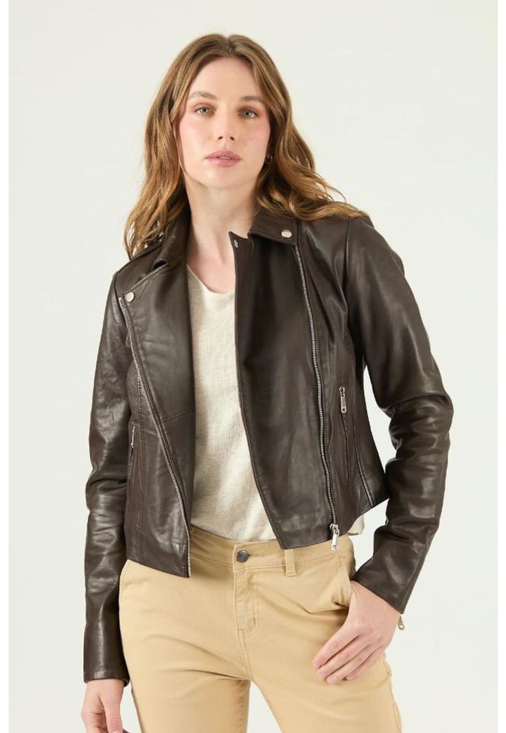 Chaqueta de cuero cafe PRIVILEGE 565-2