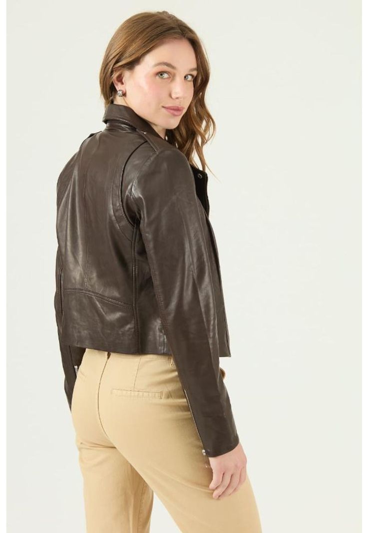Chaqueta de cuero cafe PRIVILEGE 565-3