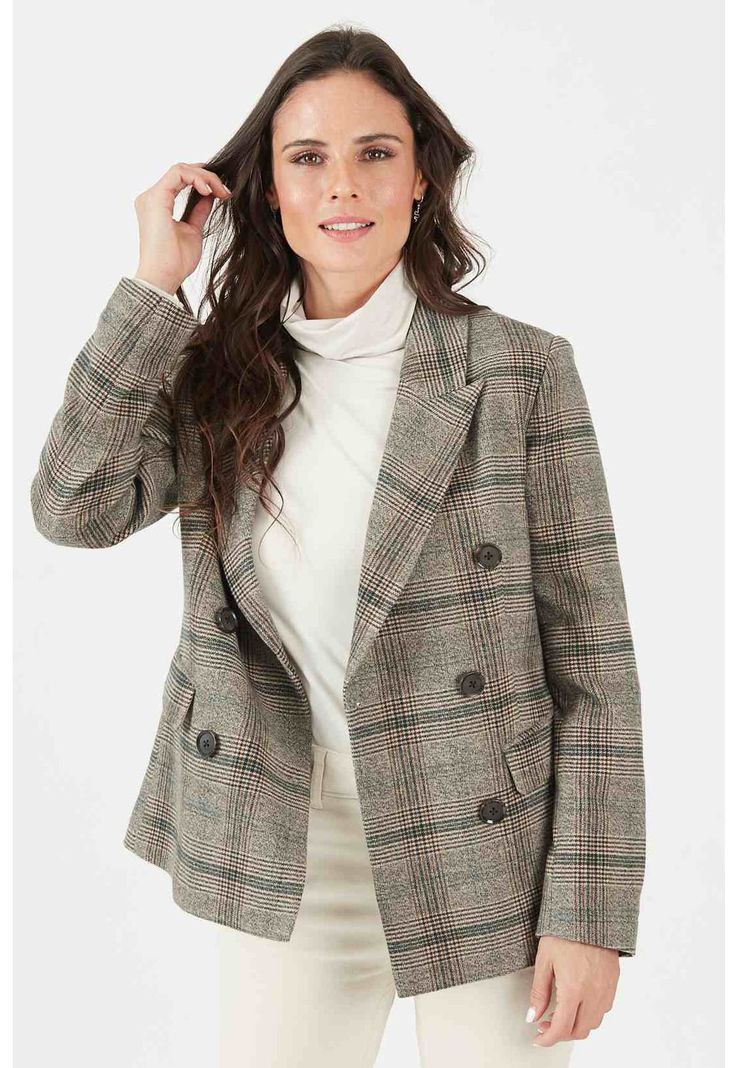 Chaqueta con lana beige cuadros-0
