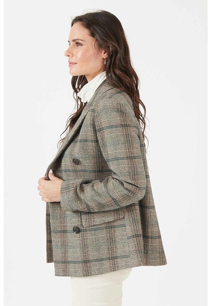 Chaqueta con lana beige cuadros-1