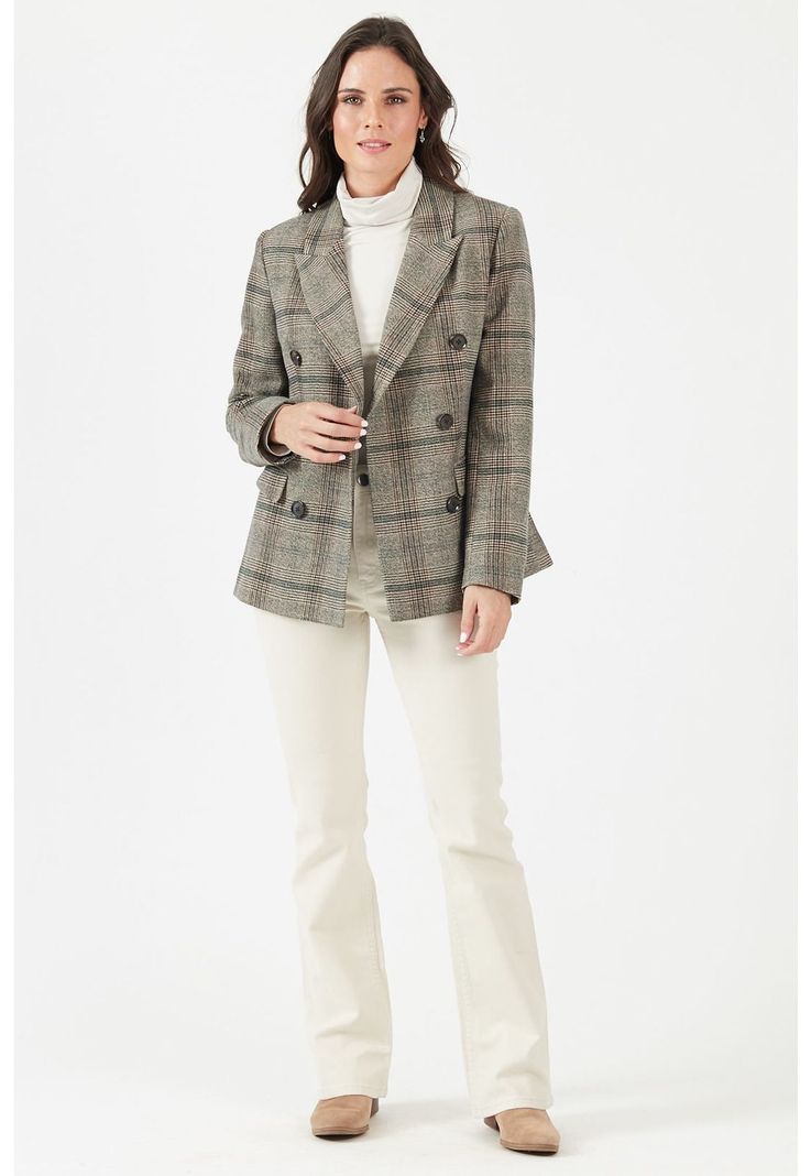 Chaqueta con lana beige cuadros-2