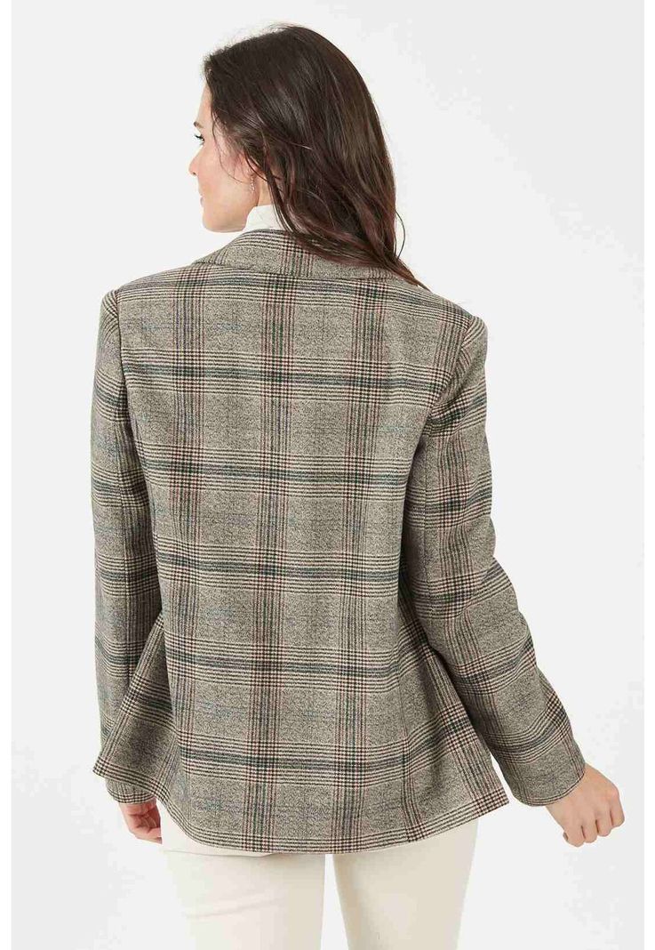 Chaqueta con lana beige cuadros-3