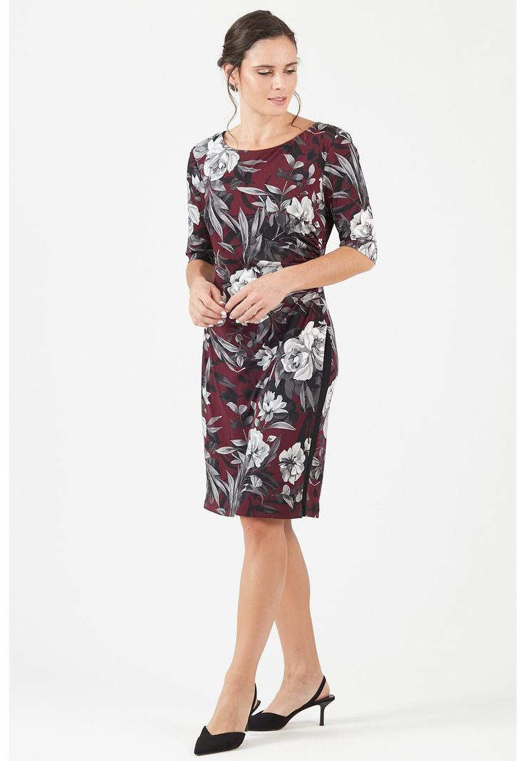 Vestido burdeo diseno flores-0