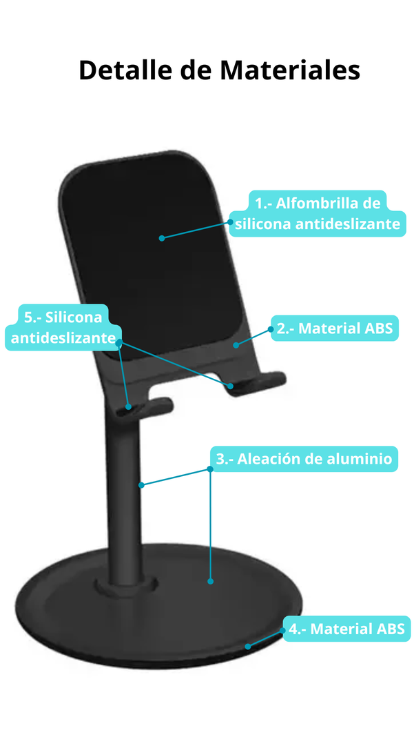 Soporte De Aluminio Para Escritorio Teléfono Y Tablet - negro-1