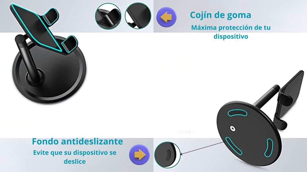 Soporte De Aluminio Para Escritorio Teléfono Y Tablet - negro-6