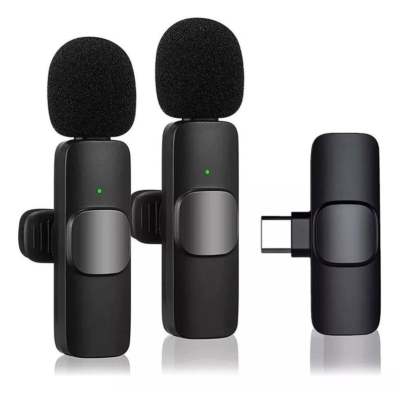 Kit De 2 Micrófonos Inalámbricos De Solapa Tipo C Profesionales Android Color Negro-0