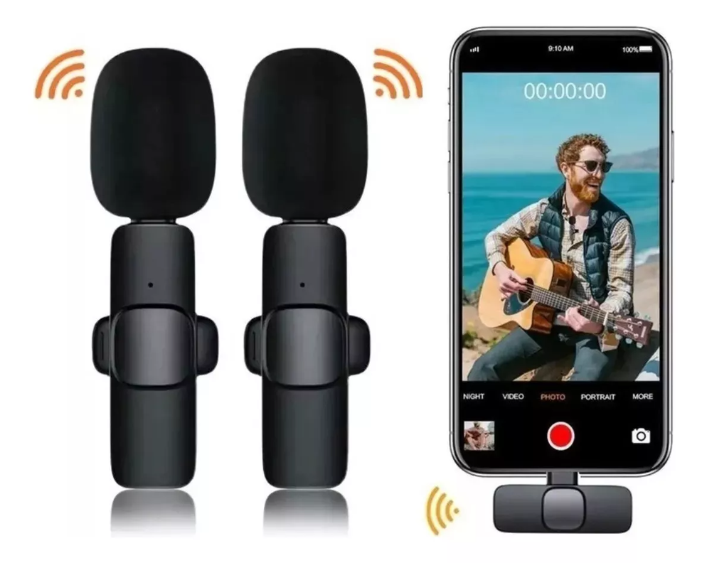 Kit De 2 Micrófonos Inalámbricos De Solapa Tipo C Profesionales Android Color Negro-3