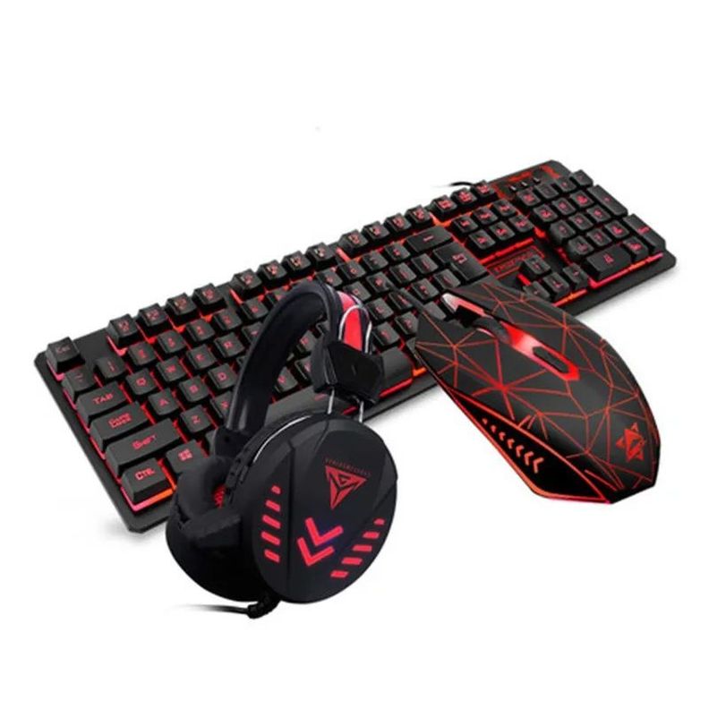Set Gamer Retroiluminado con Teclado Mouse Audífonos MousePad  Luz Rgb-0