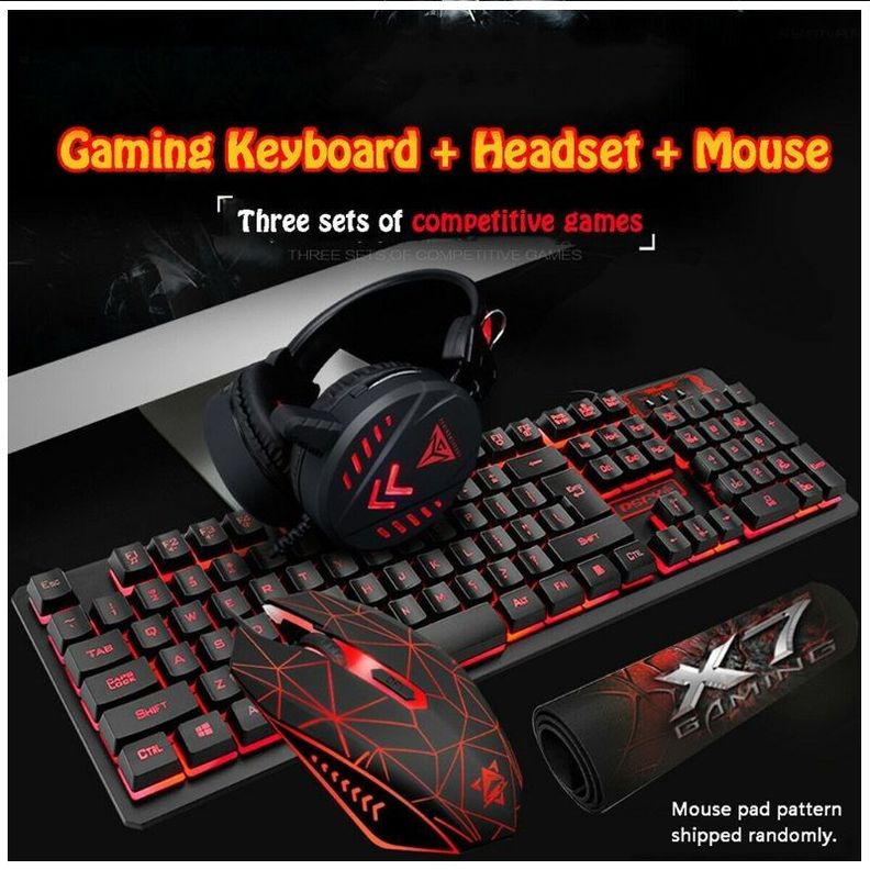 Set Gamer Retroiluminado con Teclado Mouse Audífonos MousePad  Luz Rgb-1