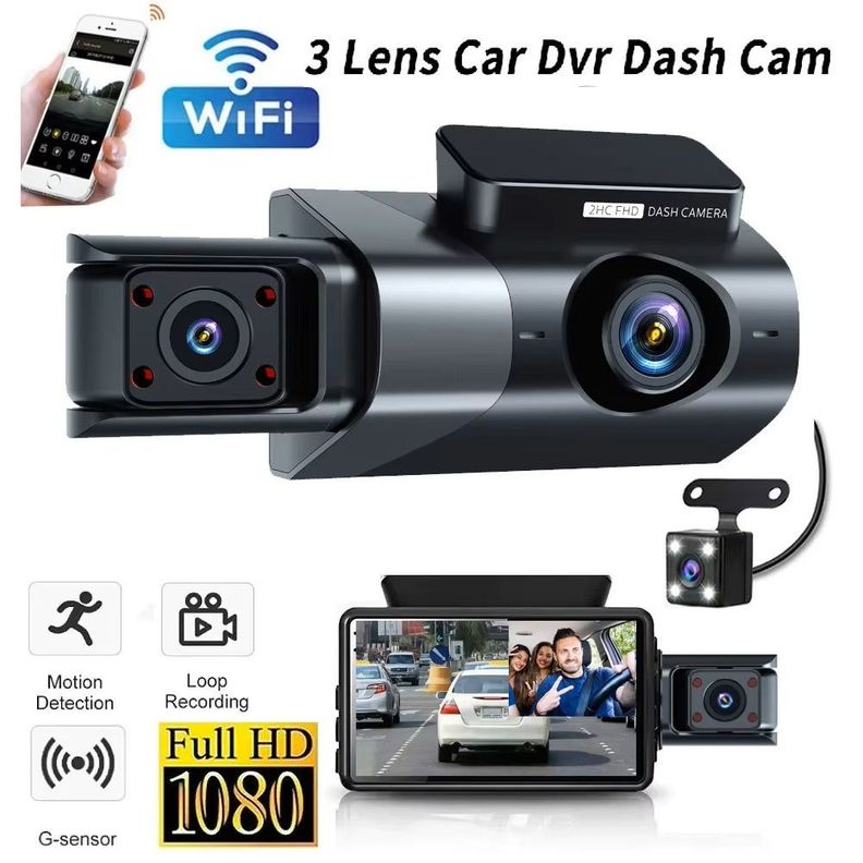 Dashcam 3 lentes 1080P con WiFi y pantalla 3?