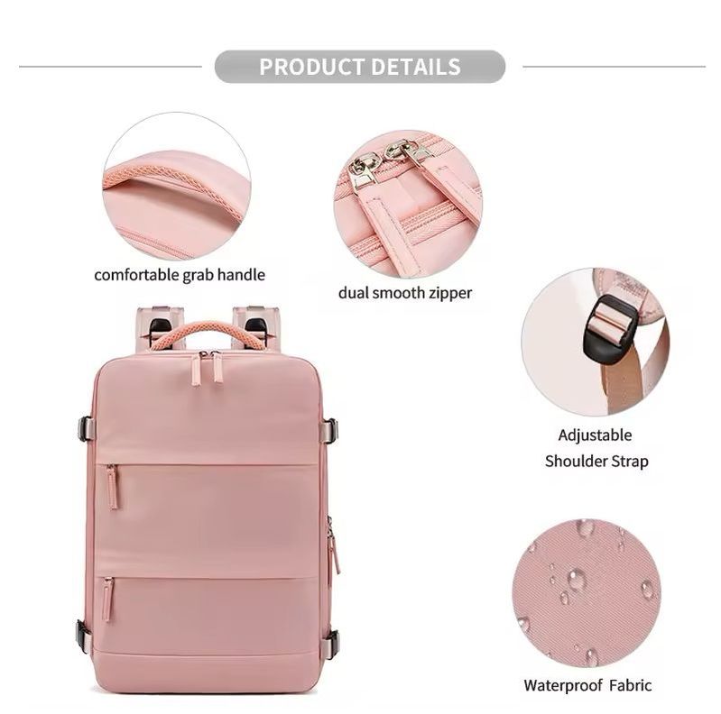 Mochila Femenina Impermeable de Gran Capacidad con Puerto USB-5