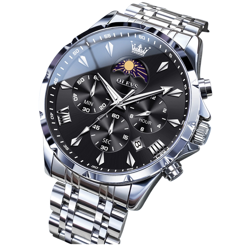 Reloj Deportivo de Cuarzo Multifuncional con Caja de Acero Inoxidable Plateado Metalico