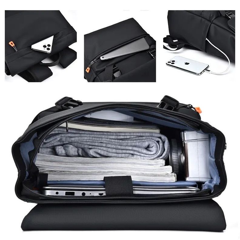 Mochila Premium Negra, Elegante, USB, Waterproof-6