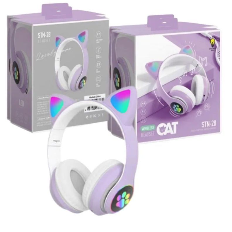 Audífonos inalámbricos Bluetooth RGB Orejas gato-3
