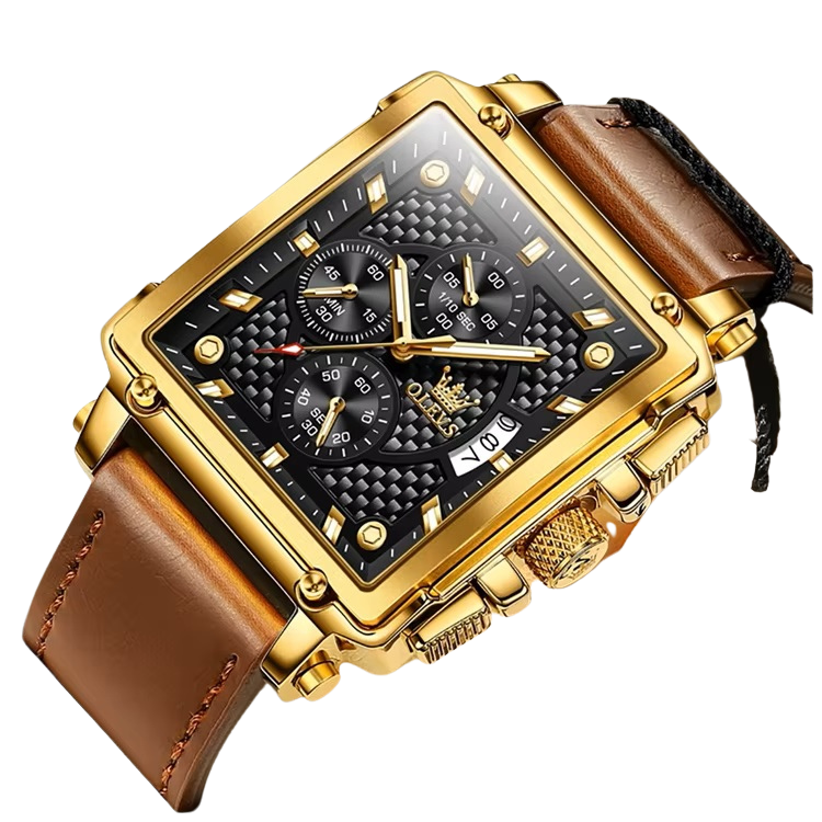 Reloj Cronografo Cuadrado de Lujo Hombre Diseno Deportivo y Elegante Cafe